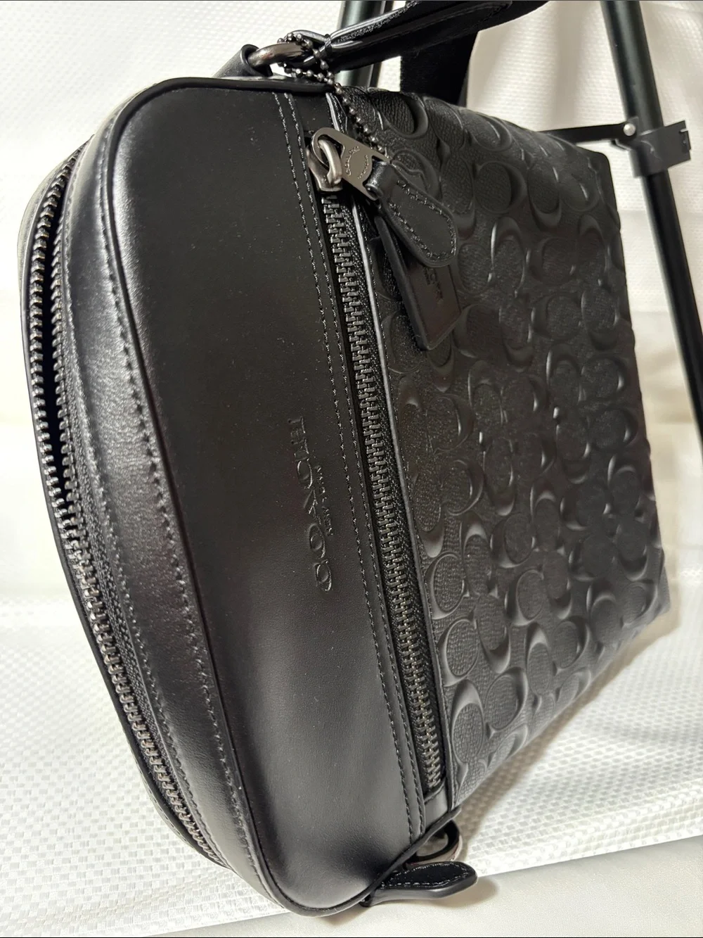 Coach Black Embossed Signature Leather Messenger Bag